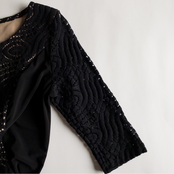 Nadya Toto Bodycon Dress Black Lace Knit Midi Length Womens Size Medium Stretchy - Picture 5 of 11